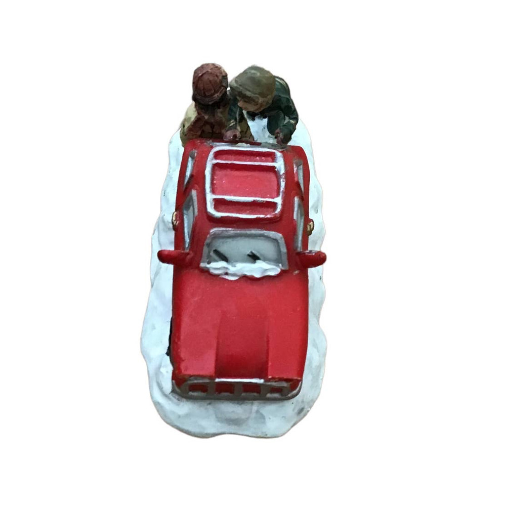 Christmas Village Red Car Being Pushed Accessory Automobile